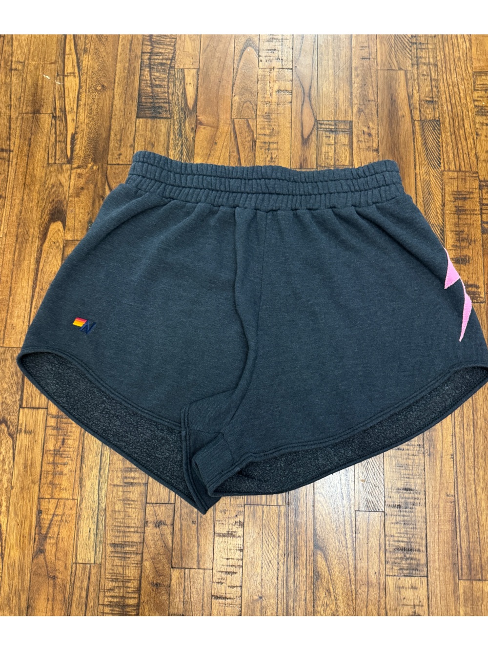 Aviator Nation BOLT STITCH LOUNGER SHORT Dark Gray with Neon Pink Bolt Size Medi